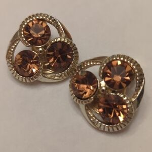 Vintage Kramer Gold and Amber Tone Clip On Earrings